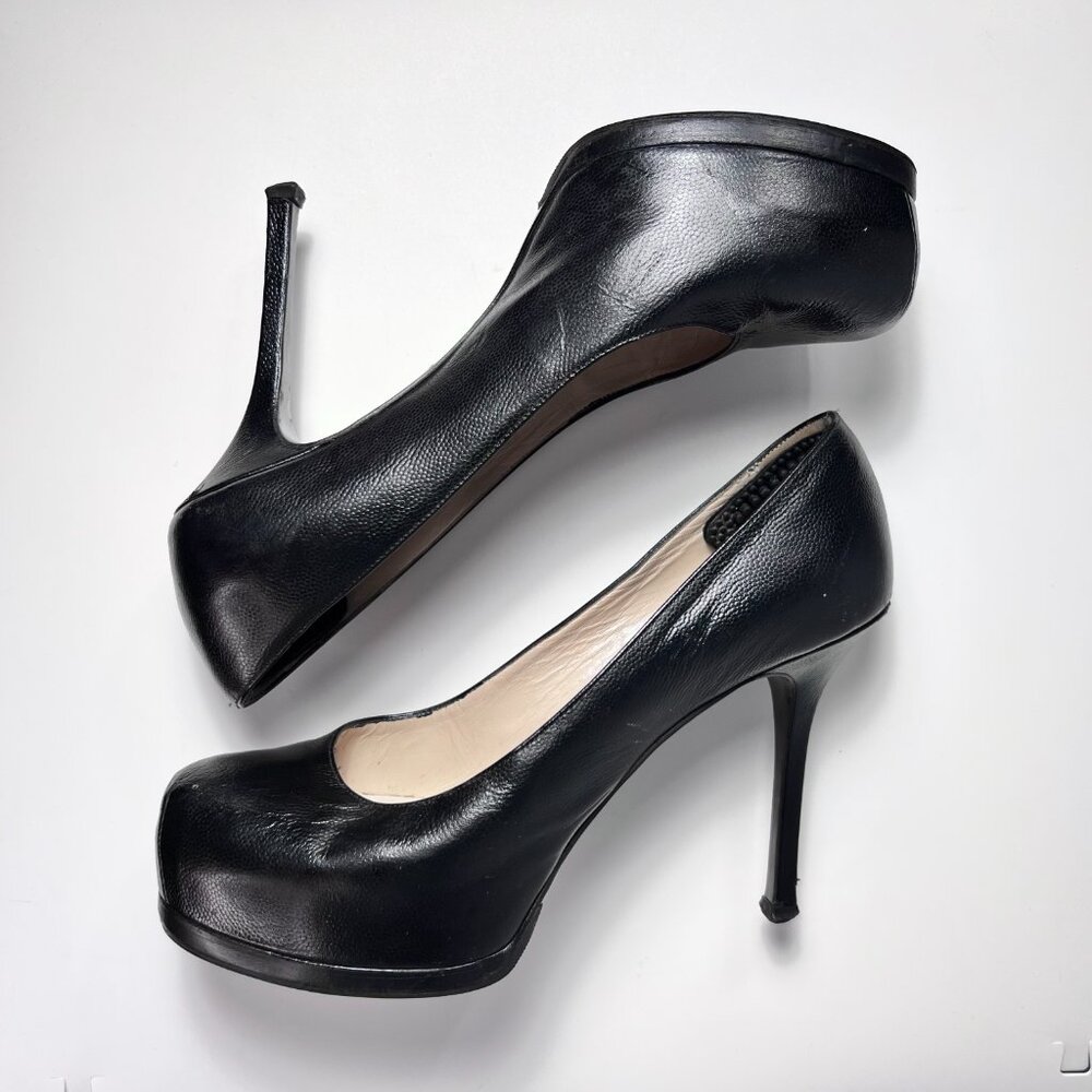 YSL Black Patent Leather Tribtoo‎ Platform Pumps Size 7